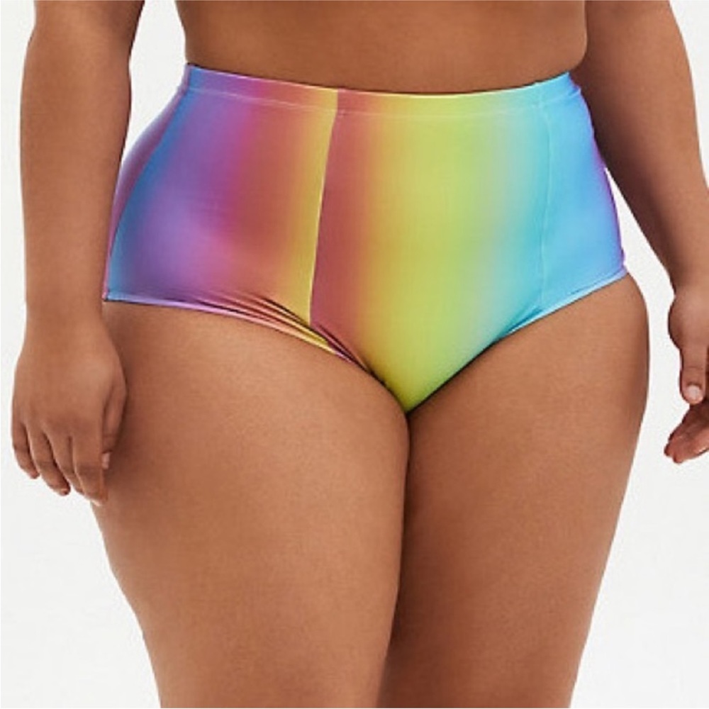 TORRID rainbow strappy back bikini bathing suit bottoms, 2X.